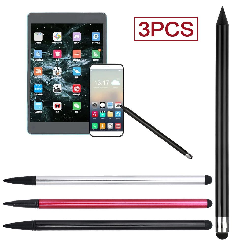 (Black 3PCS)3PCS Portable 2 In 1 Universal Phone Tablet Touchscreen Pens Capacitive Stylus Pencil For Iphone Ipad Samsung Tablet Laptop Pen MAA