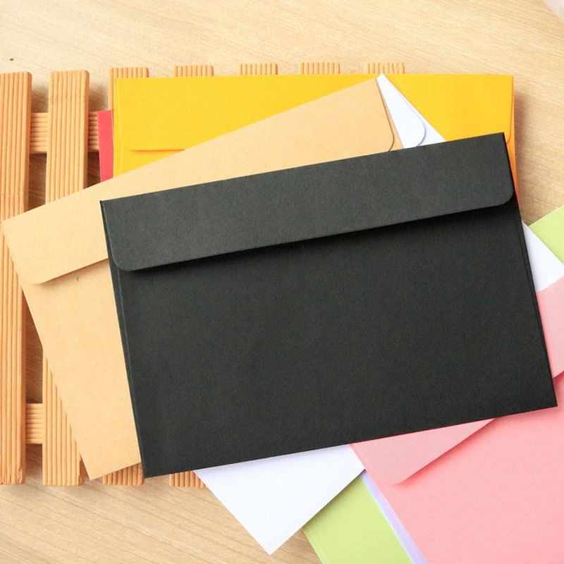 10Pcs Pack Kraft Black Paper Envelope Message Card Letter