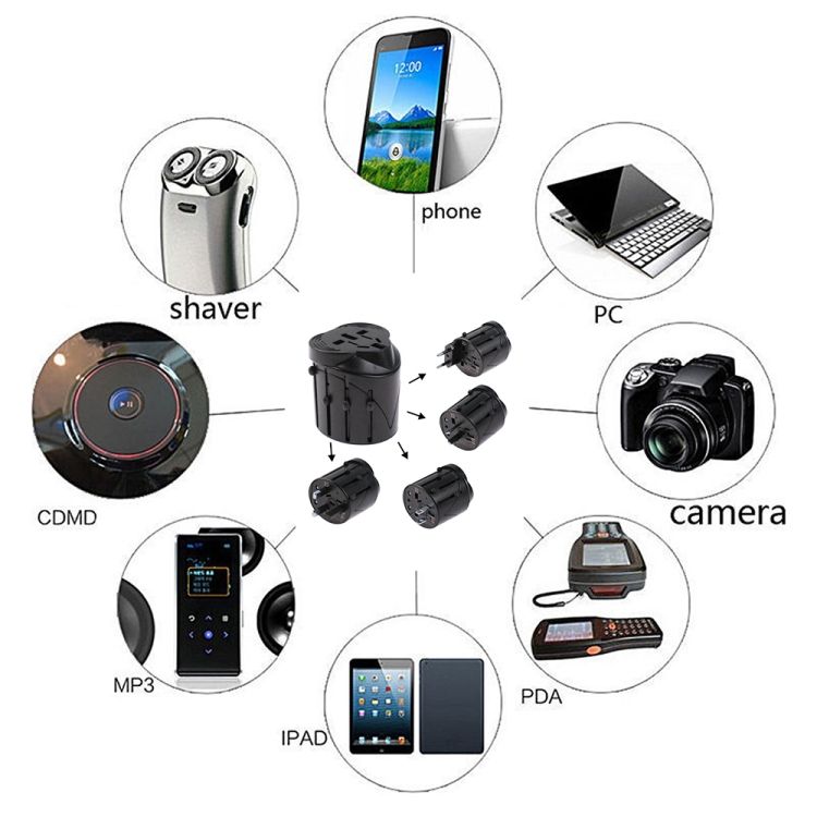 EU + AU + UK + US Plug Travel Universal Adaptor