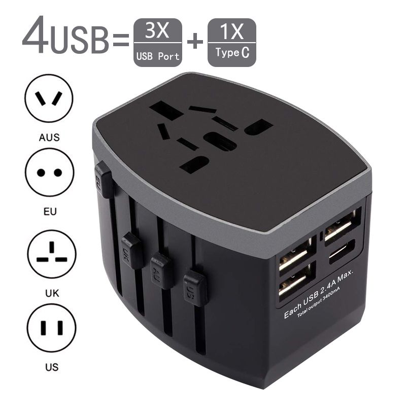 International Universal Travel Adapter All-in-one With Type C 3 USB