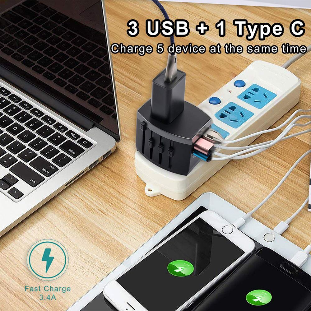 International Universal Travel Adapter All-in-one With Type C 3 USB