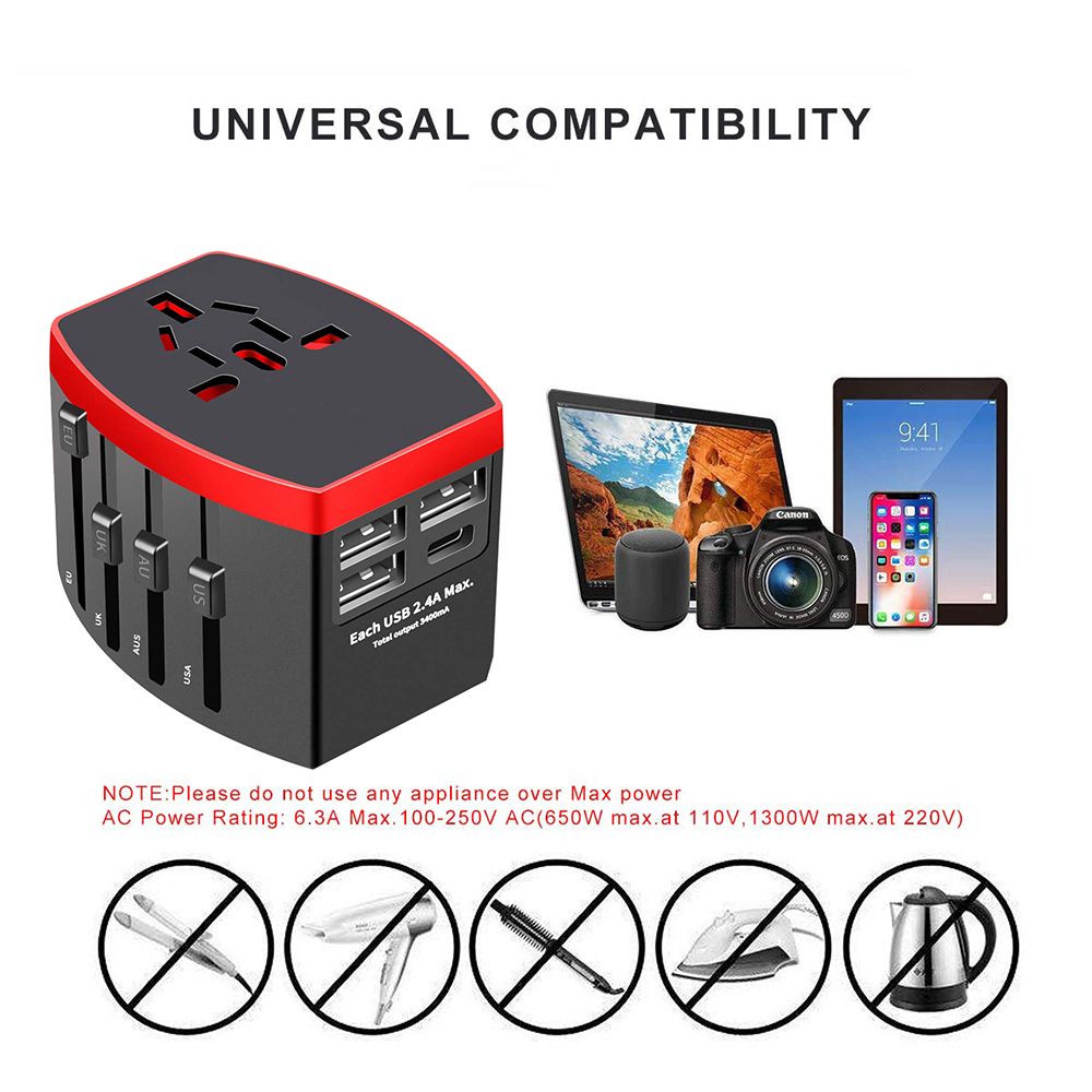 International Universal Travel Adapter All-in-one With Type C 3 USB