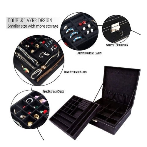 Jewelry Box For Women - 2 Layers - 36 Compartments With Lock