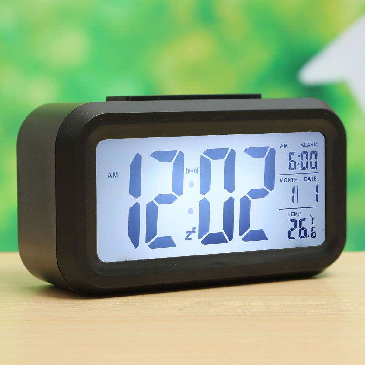 Digital LED Display Table Alarm Clock Calendar LCD Backlight Time Black Black