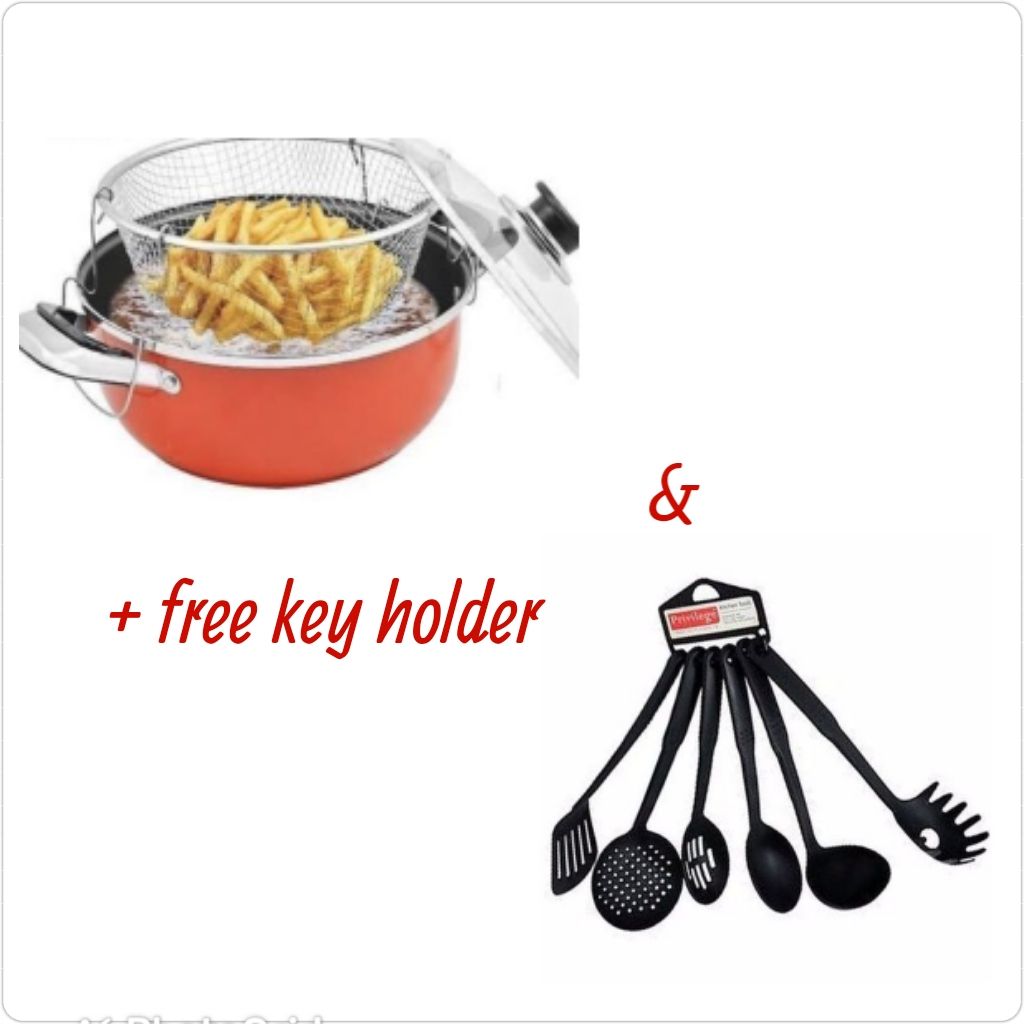 Non-Stick Deep Fryer 3 In 1+6pcs  Cooking Spoon+key Holder