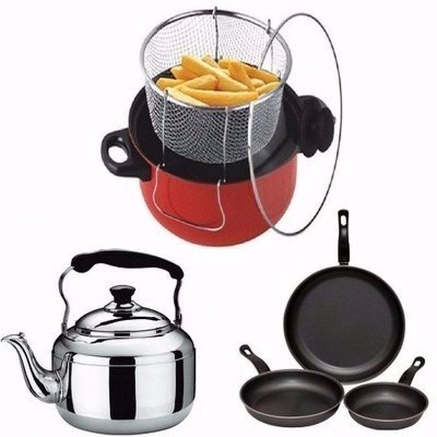 Manual Deep Fryer + Whistling Kettle + Fry Pans