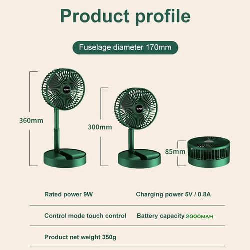 Rechargeable USB Retractable Folding Countertop Fan