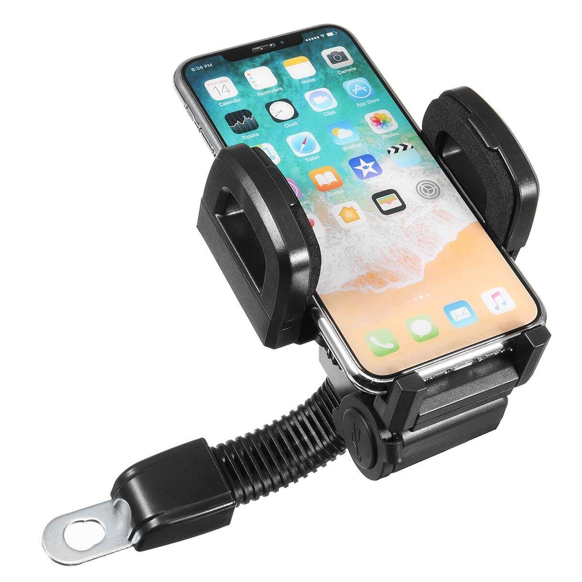 360° Motorcycle Rearview Mirror 4-7'' Mobile Phone Stand Bracket GPS USB Charger