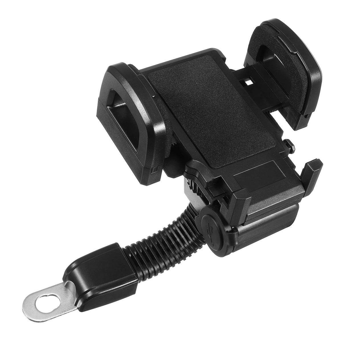 360° Motorcycle Rearview Mirror 4-7'' Mobile Phone Stand Bracket GPS USB Charger