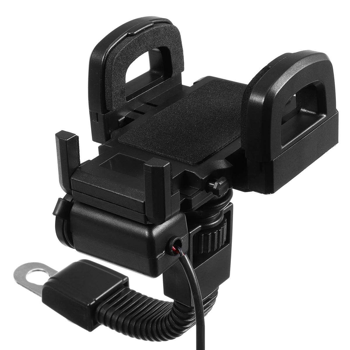 360° Motorcycle Rearview Mirror 4-7'' Mobile Phone Stand Bracket GPS USB Charger