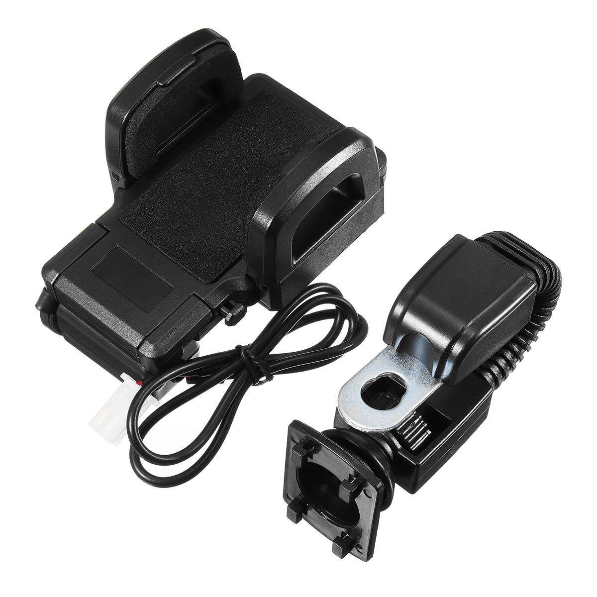 360° Motorcycle Rearview Mirror 4-7'' Mobile Phone Stand Bracket GPS USB Charger