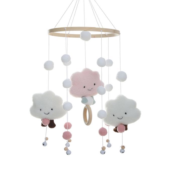 Baby Crib Mobile Decor Bed Bell Hanging Rotating Handmade For Pink