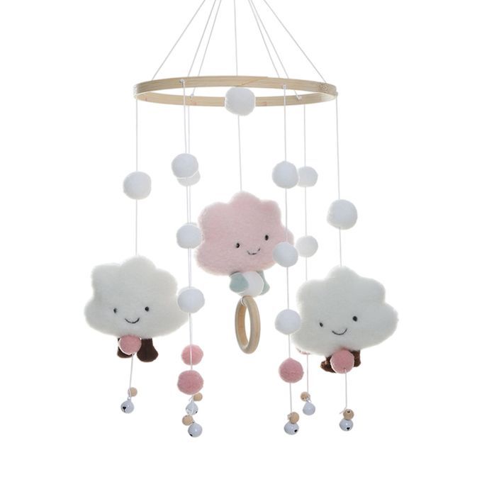 Baby Crib Mobile Decor Bed Bell Hanging Rotating Handmade For Pink