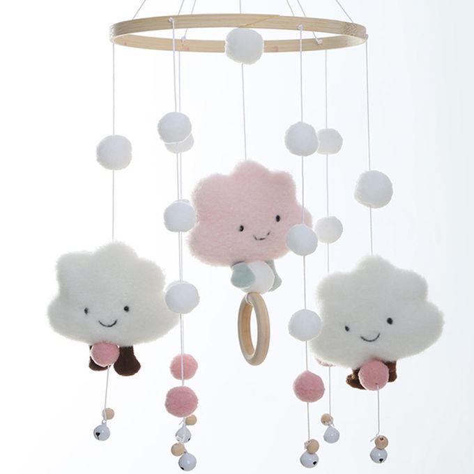 Baby Crib Mobile Decor Bed Bell Hanging Rotating Handmade For Pink