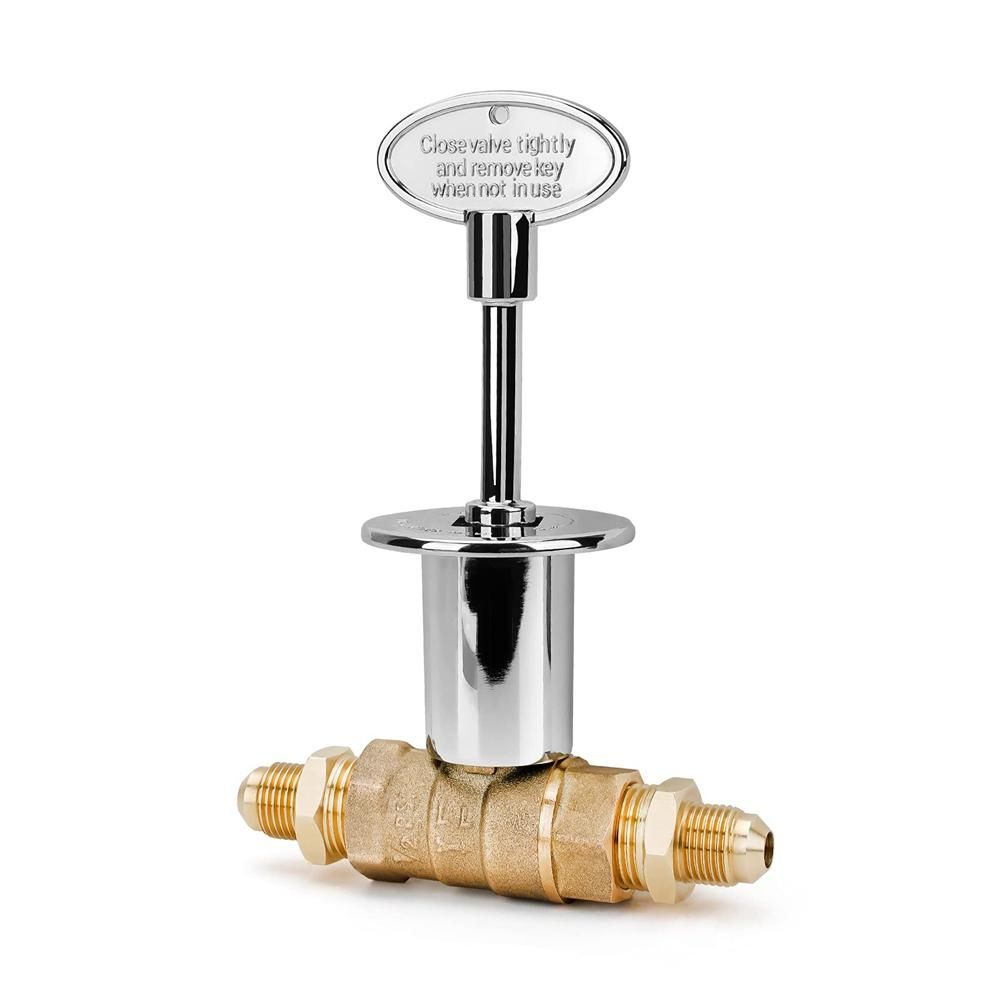 12-Inch Straight Quarter-Turn Shut-Off Valve Kit for NG LP Fire Pits with Chrome Flange 3-Inch Key