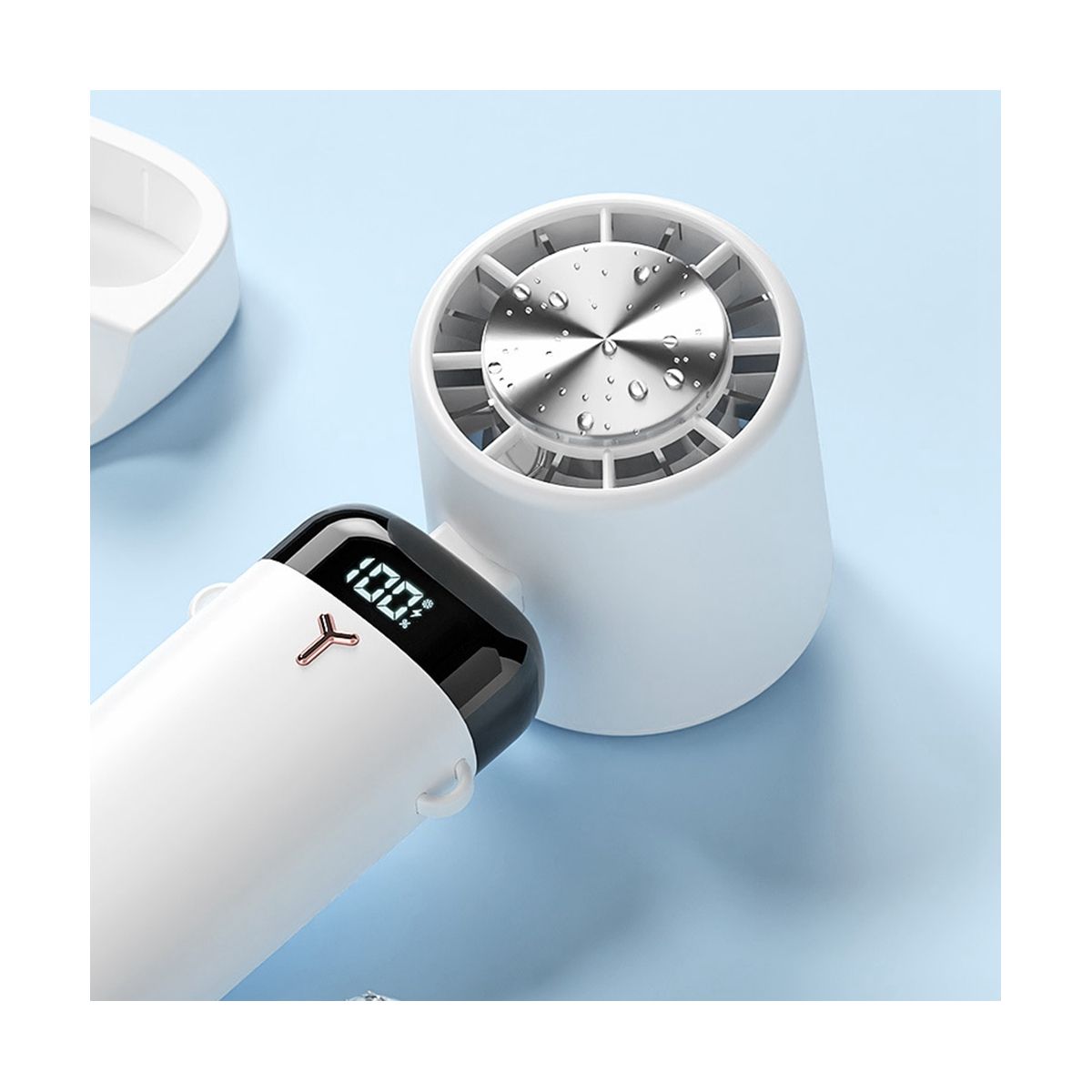 3600MAh Mini Handheld Fan Portable Semiconductor Refrigeration Cooling Desktop Fan Folding Hanging Neck Air CoolerBlue