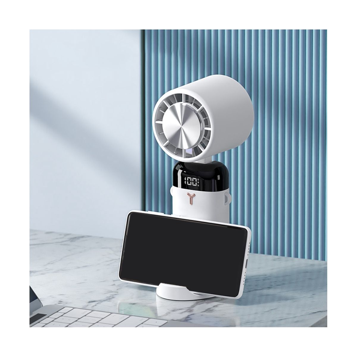 3600MAh Mini Handheld Fan Portable Semiconductor Refrigeration Cooling Desktop Fan Folding Hanging Neck Air CoolerBlue