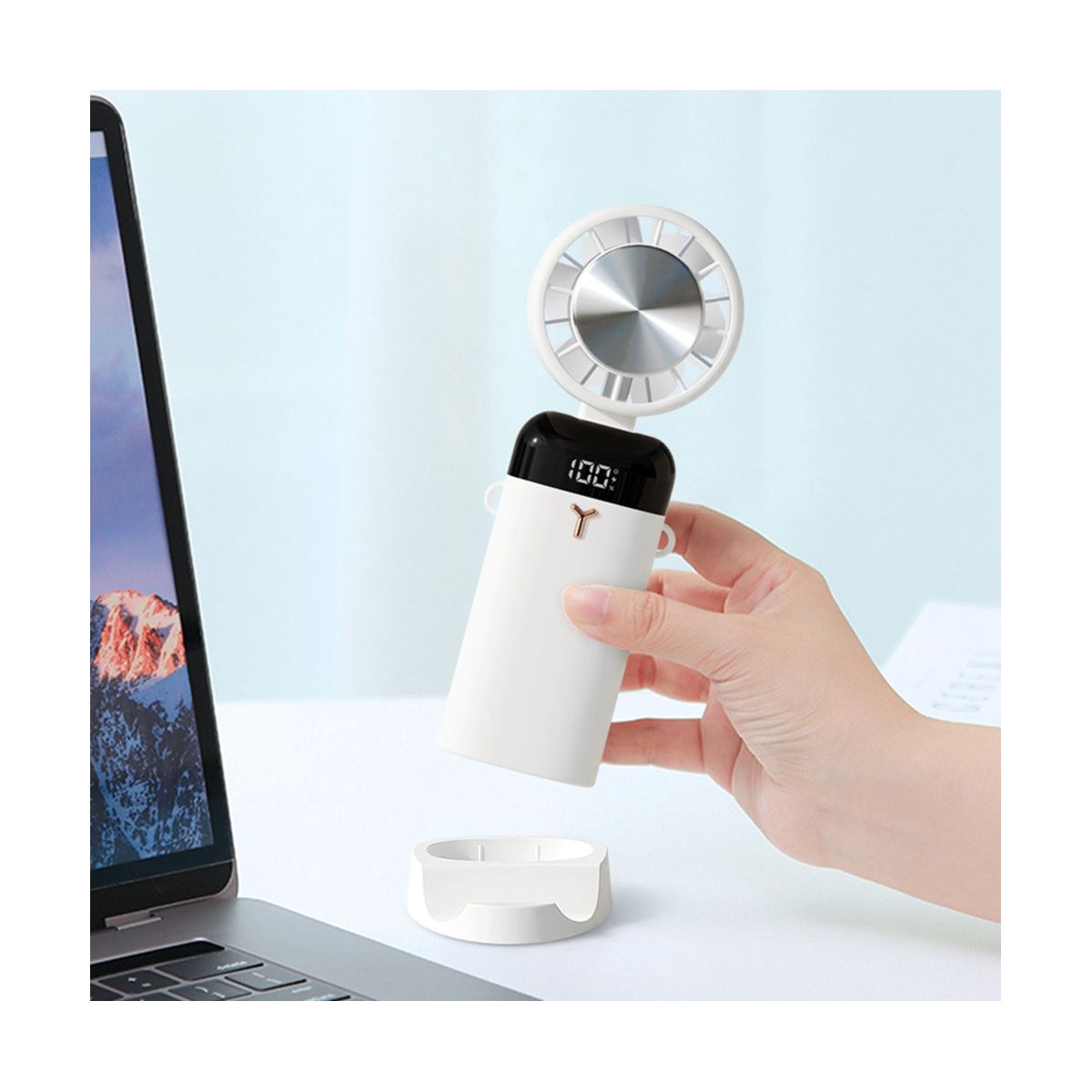 3600MAh Mini Handheld Fan Portable Semiconductor Refrigeration Cooling Desktop Fan Folding Hanging Neck Air CoolerBlue