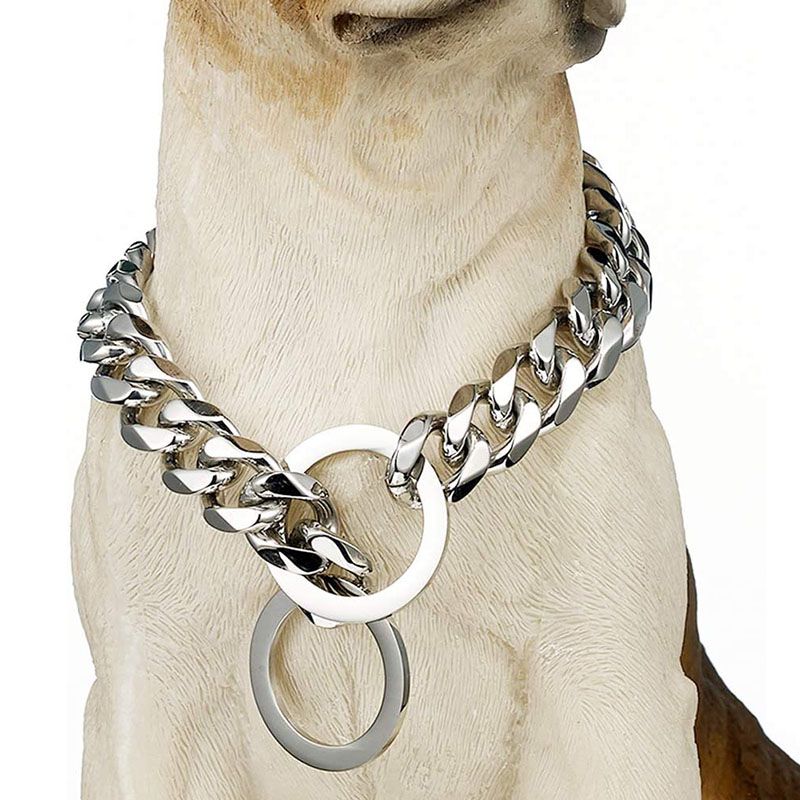 Cuban Metal Dog Slip Silver Collar Chain Chain Links Link