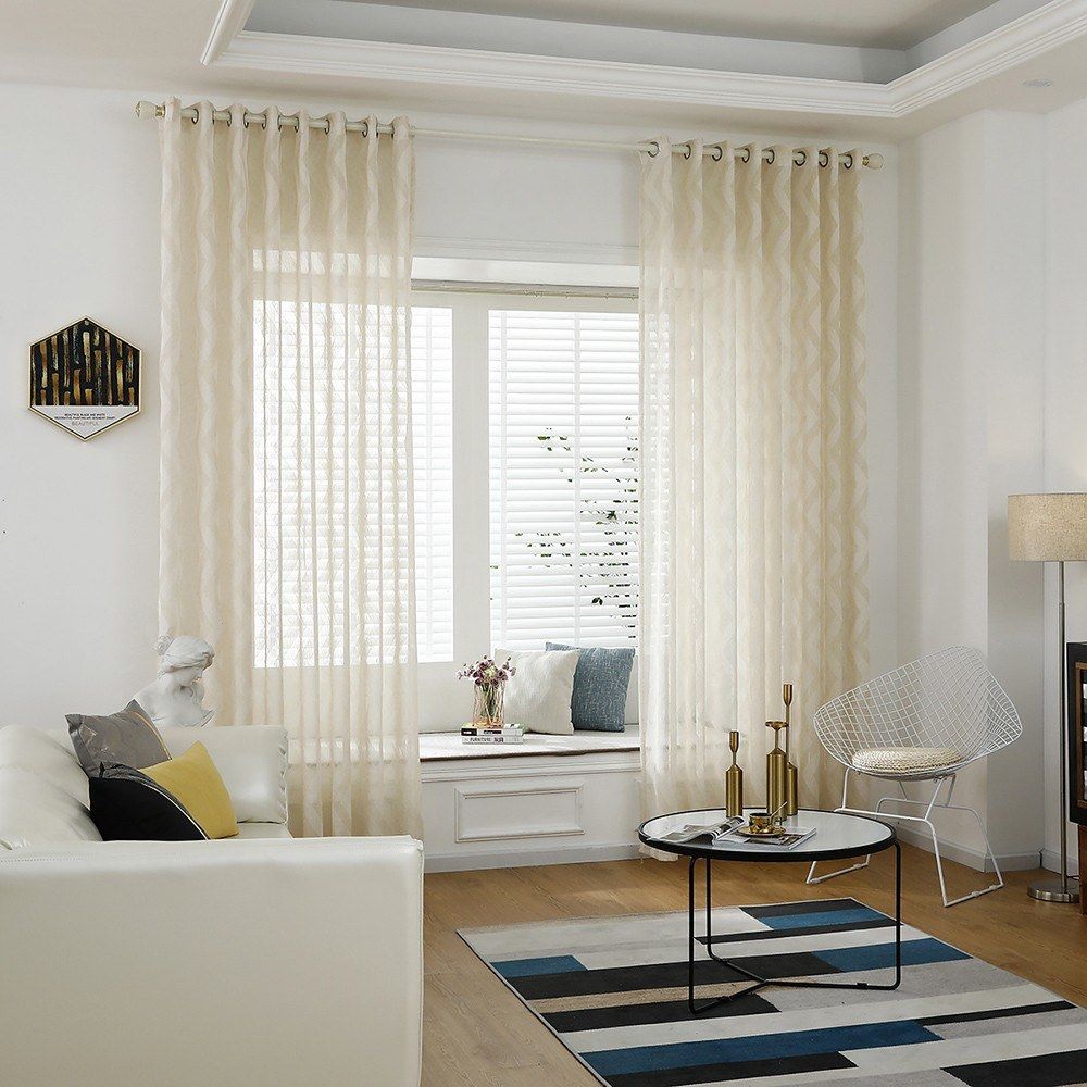 Sheer Voile Window Curtain With Ring Rod For Kitchen,