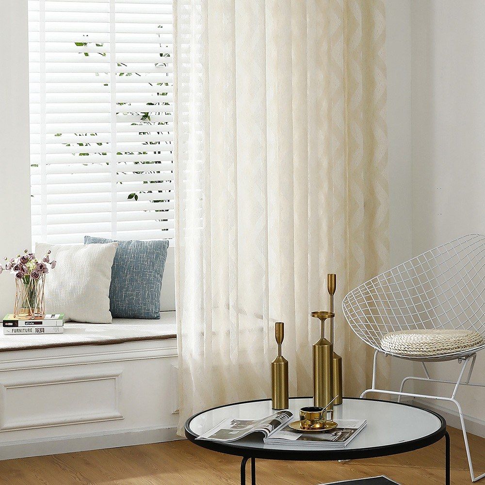 Sheer Voile Window Curtain With Ring Rod For Kitchen,