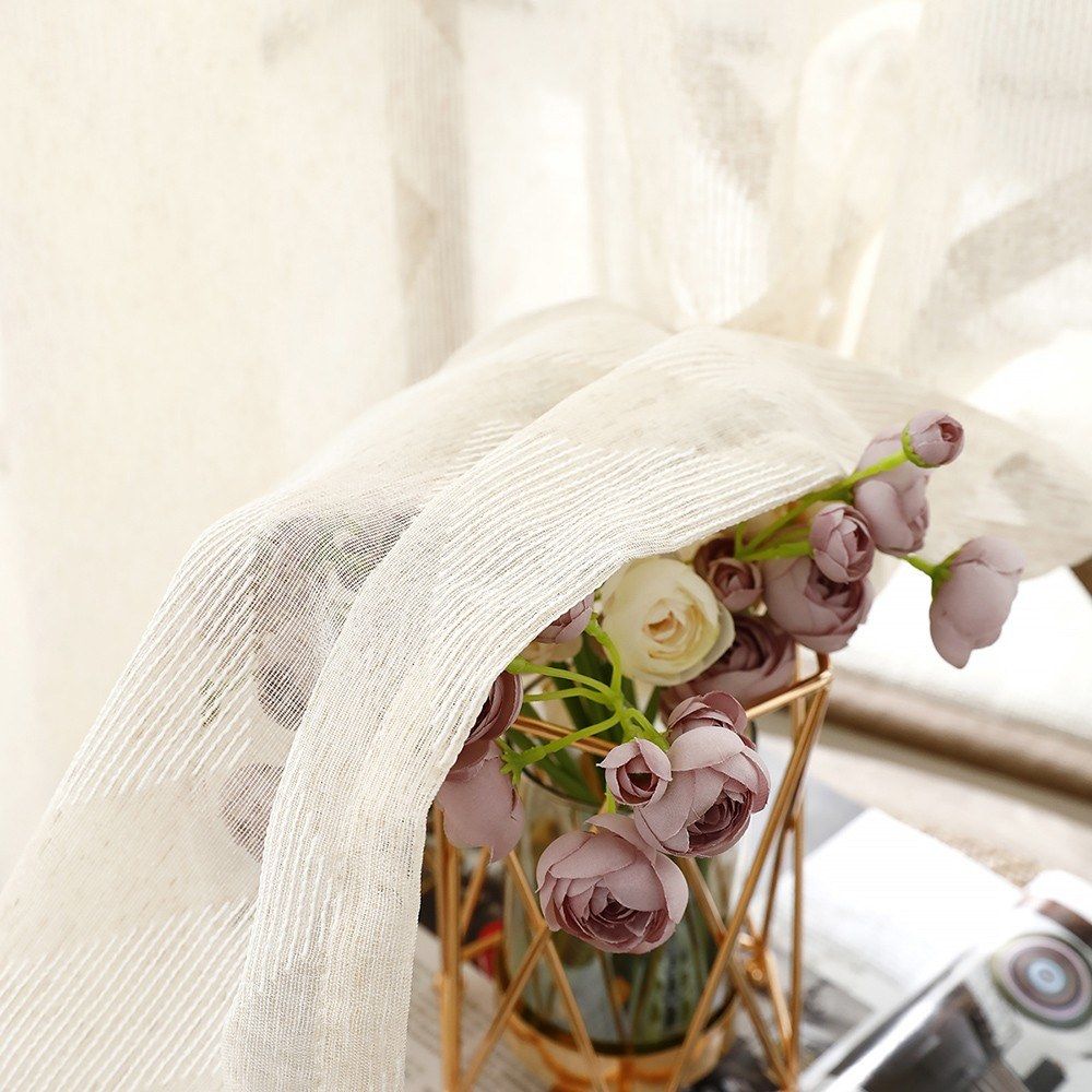 Sheer Voile Window Curtain With Ring Rod For Kitchen,