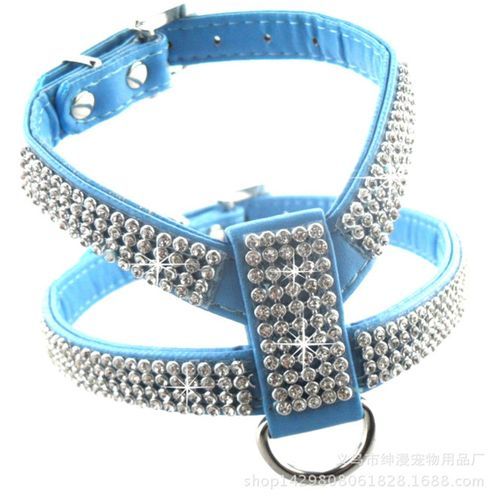 Adjustable PU Leather N Rhinestone Diamante Pet Cat Dog Harn