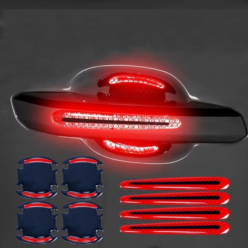 Car Door Handle Protection Cover Stickers Guard Film Carbon Fiber Reflective Decal Safety Anti-collision Strips Car Accessories