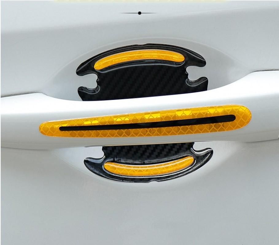 Car Door Handle Protection Cover Stickers Guard Film Carbon Fiber Reflective Decal Safety Anti-collision Strips Car Accessories