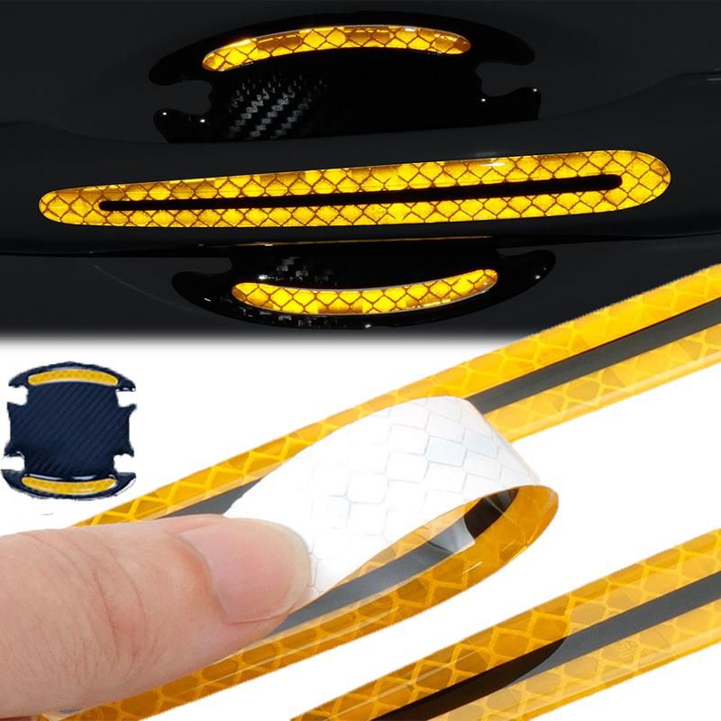 Car Door Handle Protection Cover Stickers Guard Film Carbon Fiber Reflective Decal Safety Anti-collision Strips Car Accessories
