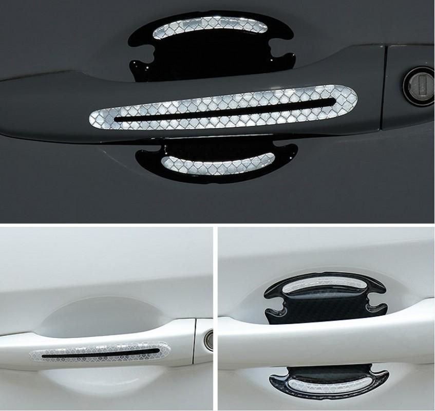 Car Door Handle Protection Cover Stickers Guard Film Carbon Fiber Reflective Decal Safety Anti-collision Strips Car Accessories