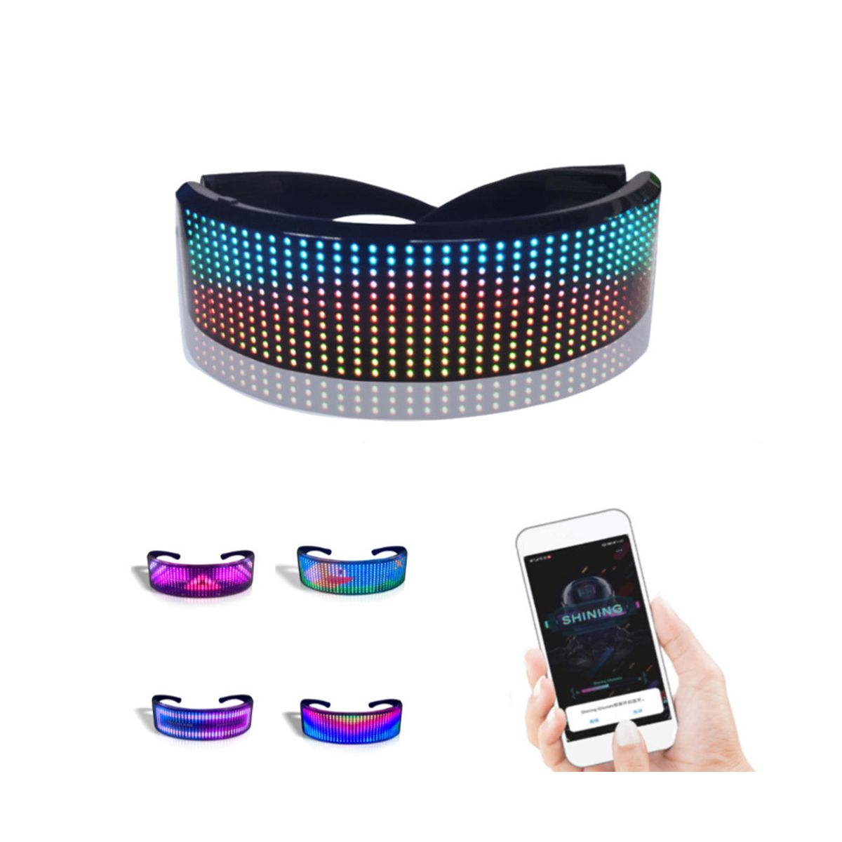 BluetoothLuminous Glass LED Futuristic Eyewear DIY Luminous Glasses Prop for Party Bar Festival Performance LED Glasses