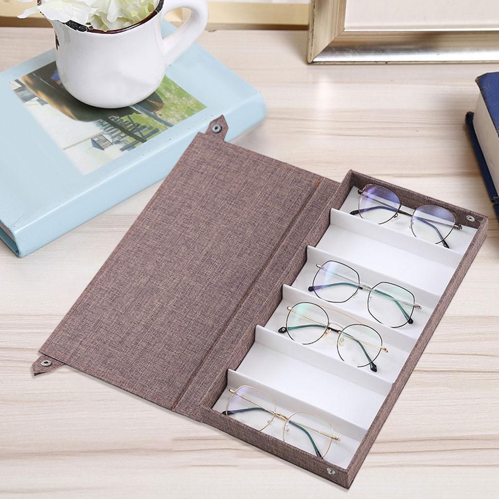 6-Compartment Eyeglasses Sunglasses Storage Display Case - Fits Coffee