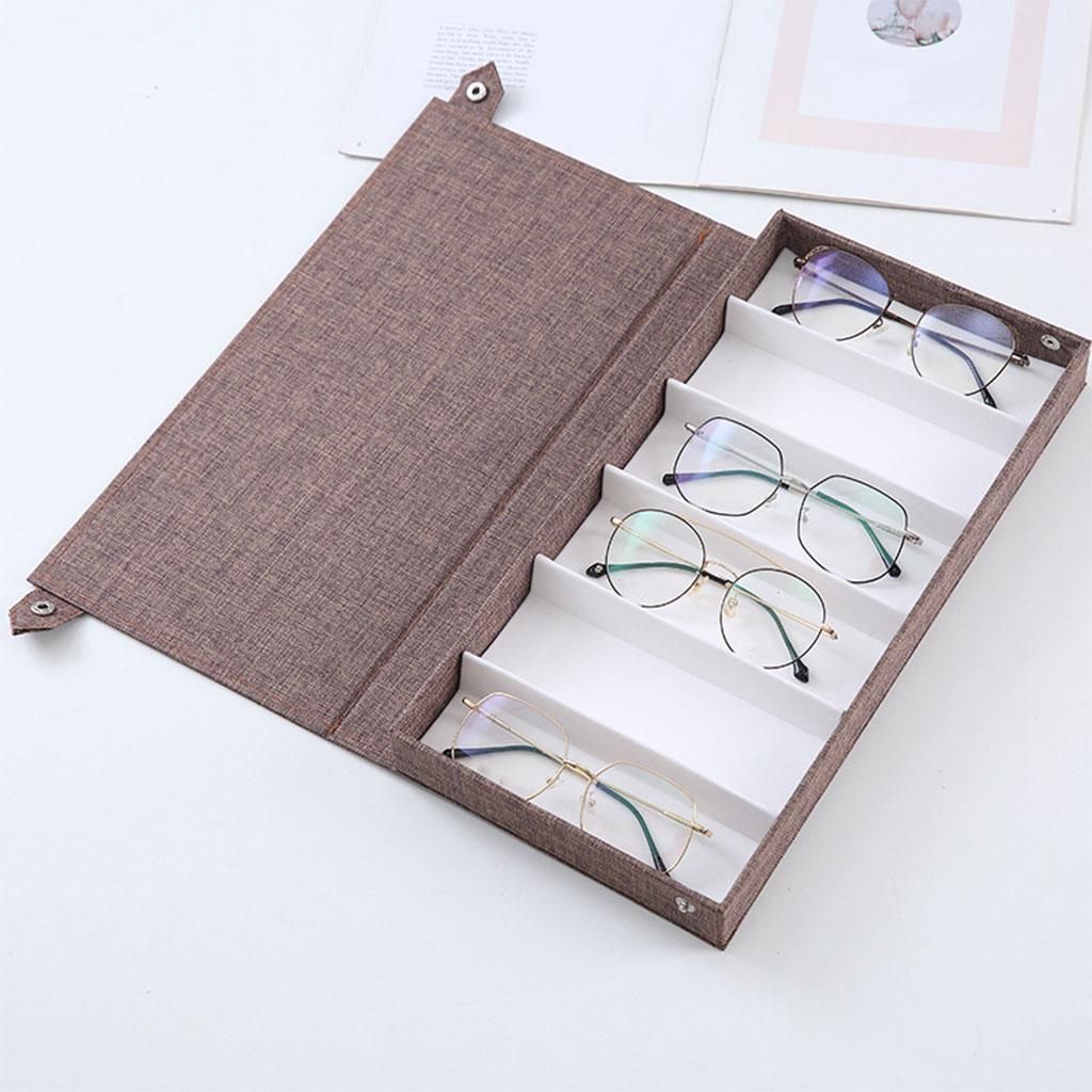 6-Compartment Eyeglasses Sunglasses Storage Display Case - Fits Coffee