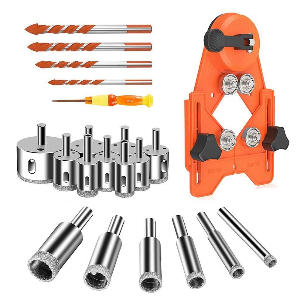 21Pcs Diamond Hole Saw Set, Diamond Drill Bits 6-50mm,Tile Hole Saw Set with Adjustable Hole Saw Guidance Fixture Orange