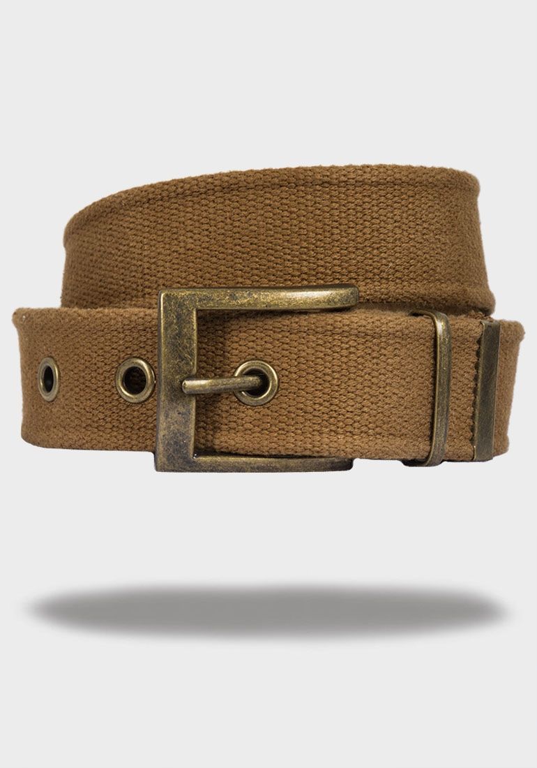 Mfed Mens Brass Effect Pin Buckle Woven Canvas Belt
