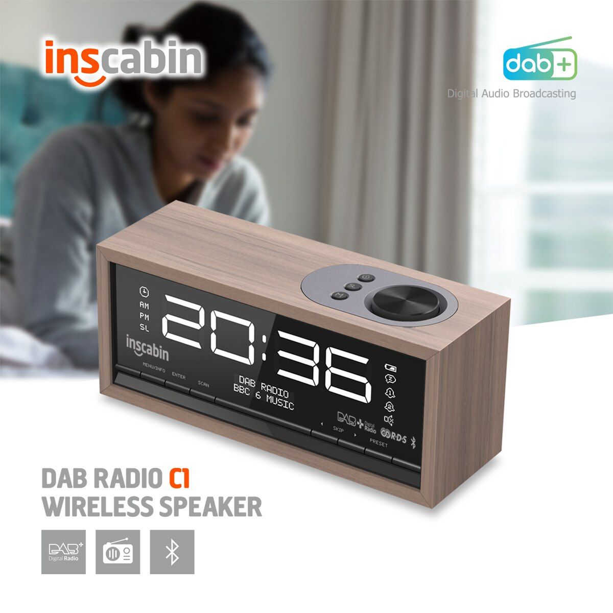 C1 DAB/DAB+ FM Digital Radio Alarm Clock With Large Screen/Bluetooth/Sound,Beautiful Design For Bedroom Kitchen Office