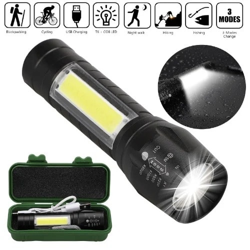 Police Torch T6 Cob Led Usb Rechargeable Flashlight