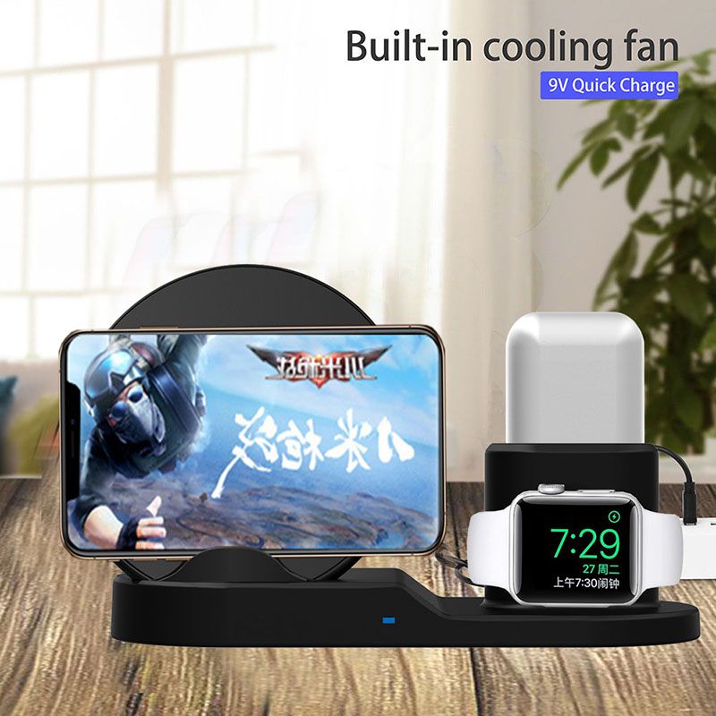 (white)3 In 1 10W Qi Wireless Charger Dock Stand Fast Charging For IPhone 11 Pro XR XS Max 8 For Apple Watch 2 3 4 5 For AirPods Pro GRE