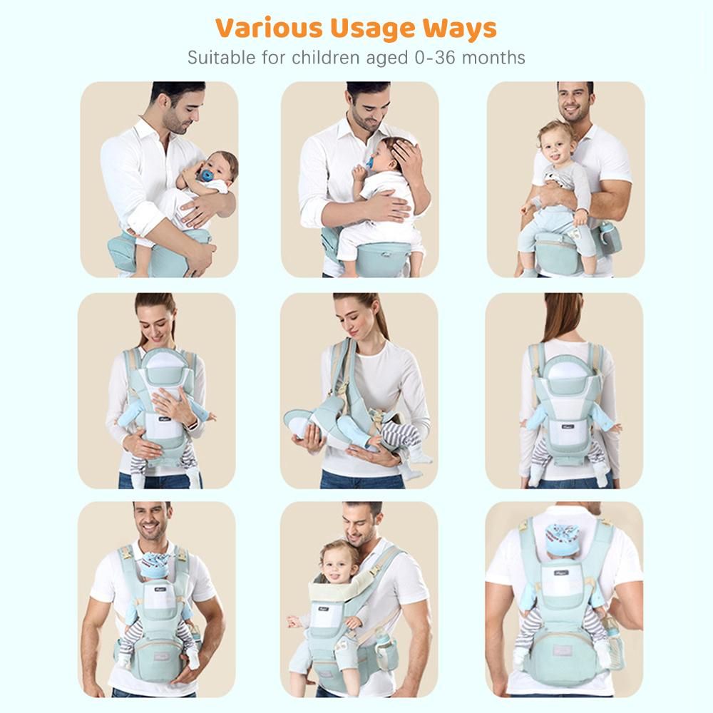 Multifunctional Breathable Baby Carrier with Hip Seat Lumbar Support Waist Stool for 0-36 Months Newborn Infants Toddlers Ergonomic Comfortable Baby Backpack Carrier