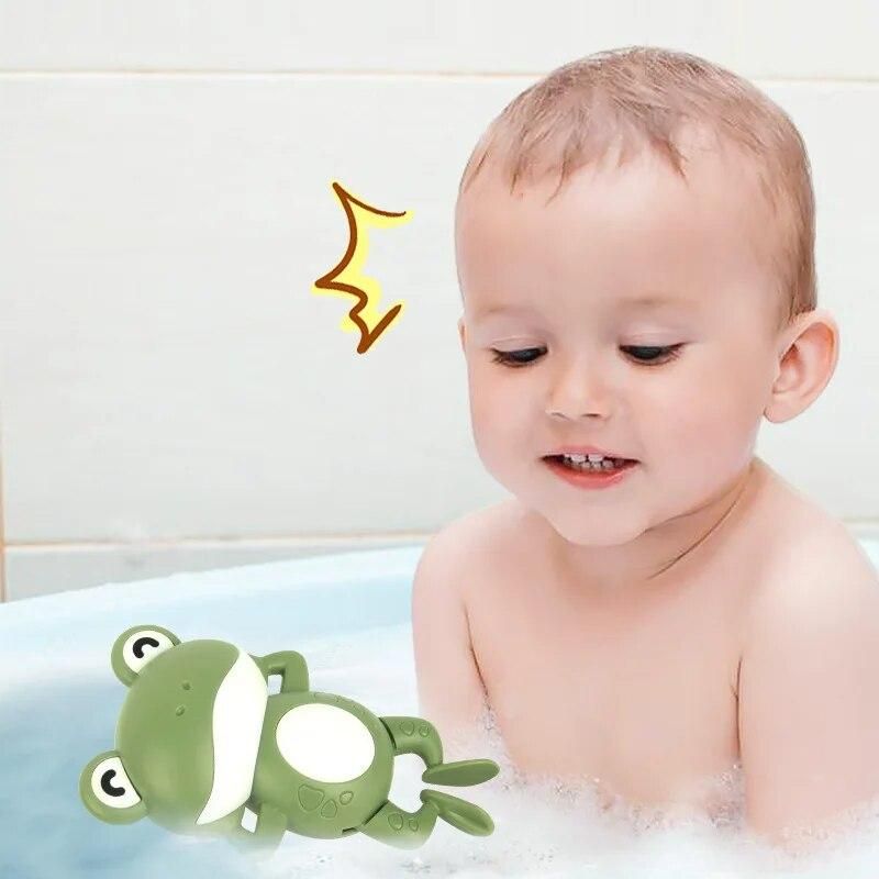 3Pcs Baby Bath Toys Cute Cartoon Frog Wind-up Clockwork Toys Bathroom Beach Swimming Pool Water Game Kids Toddler Water Gifts