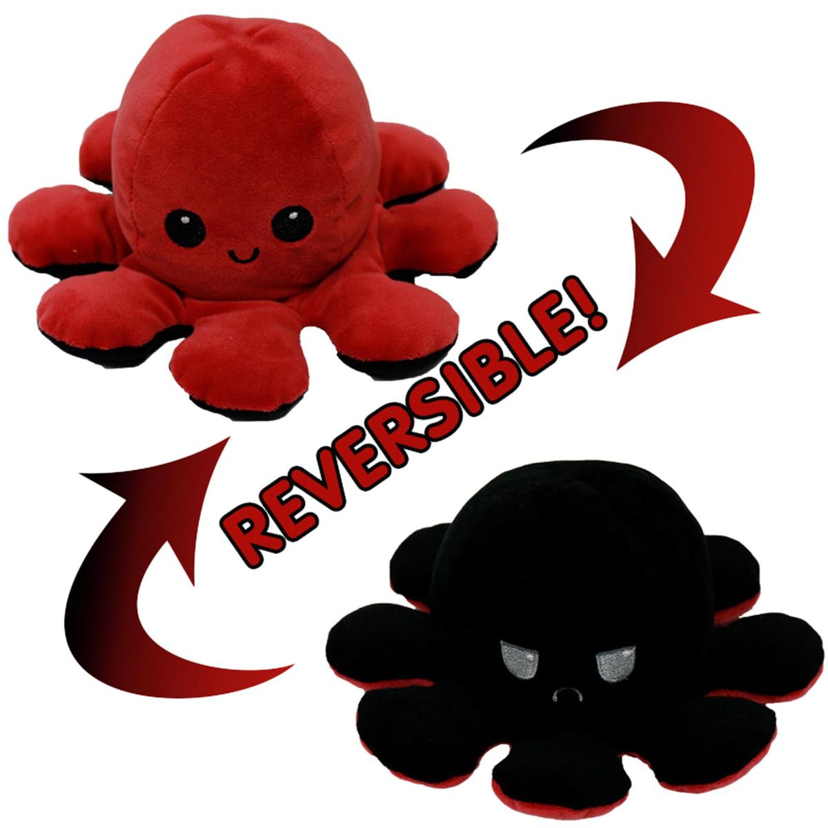 Reversible Flip Octopus Stuffed Plush Doll Soft Red