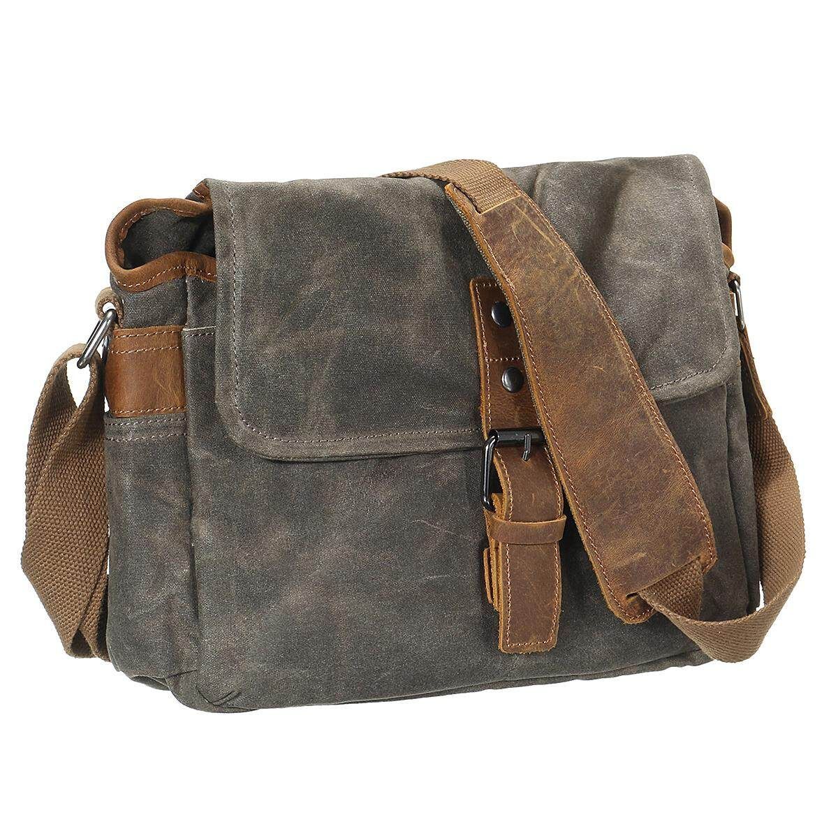 Vintage Waterproof Canvas Leather Trim DSLR SLR Shockproof Camera Messenger Bag Army Green