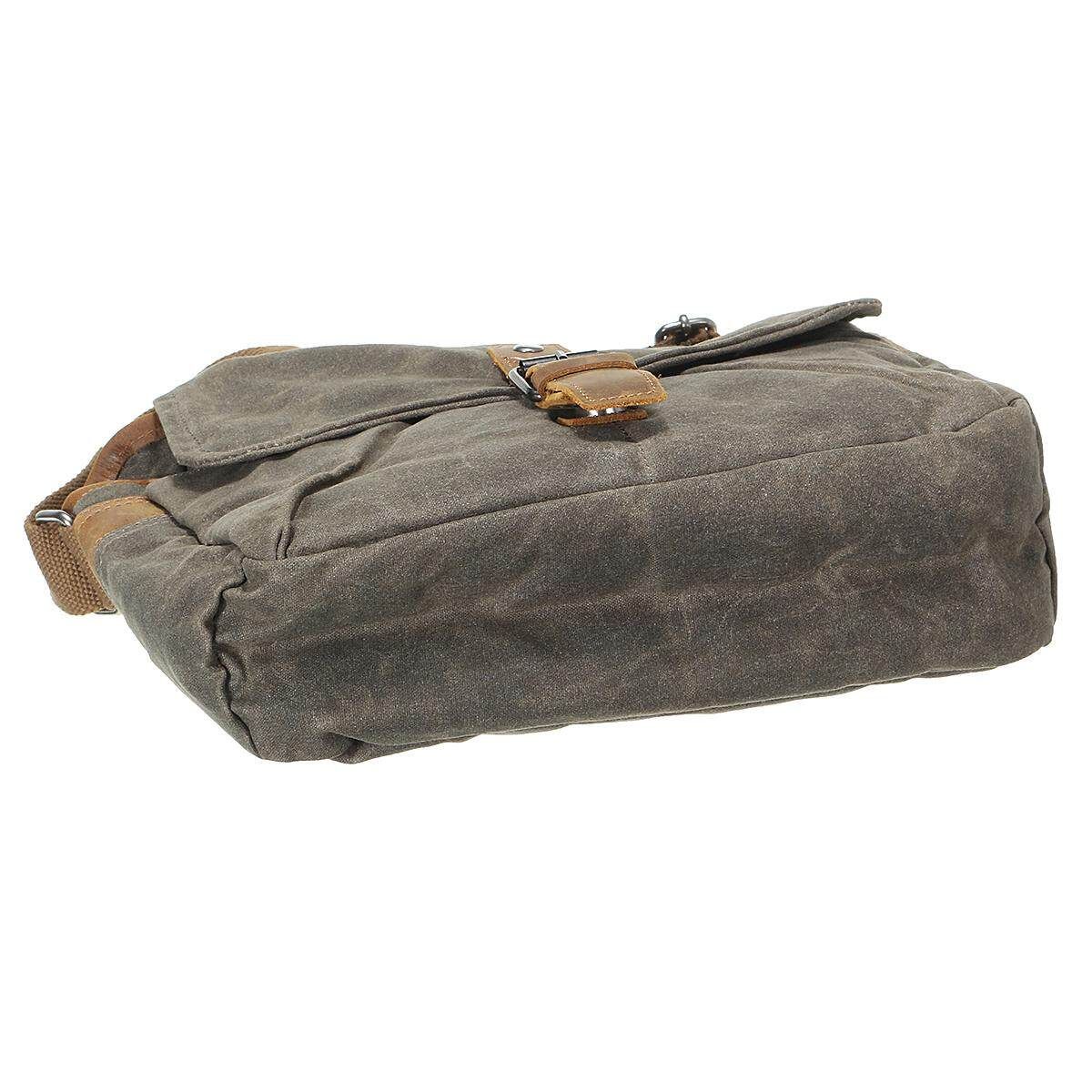 Vintage Waterproof Canvas Leather Trim DSLR SLR Shockproof Camera Messenger Bag Army Green