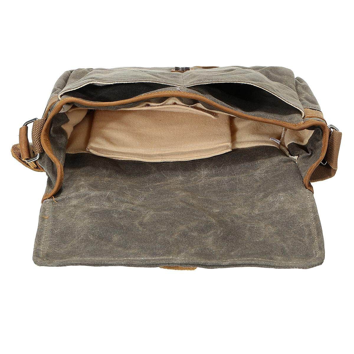 Vintage Waterproof Canvas Leather Trim DSLR SLR Shockproof Camera Messenger Bag Army Green