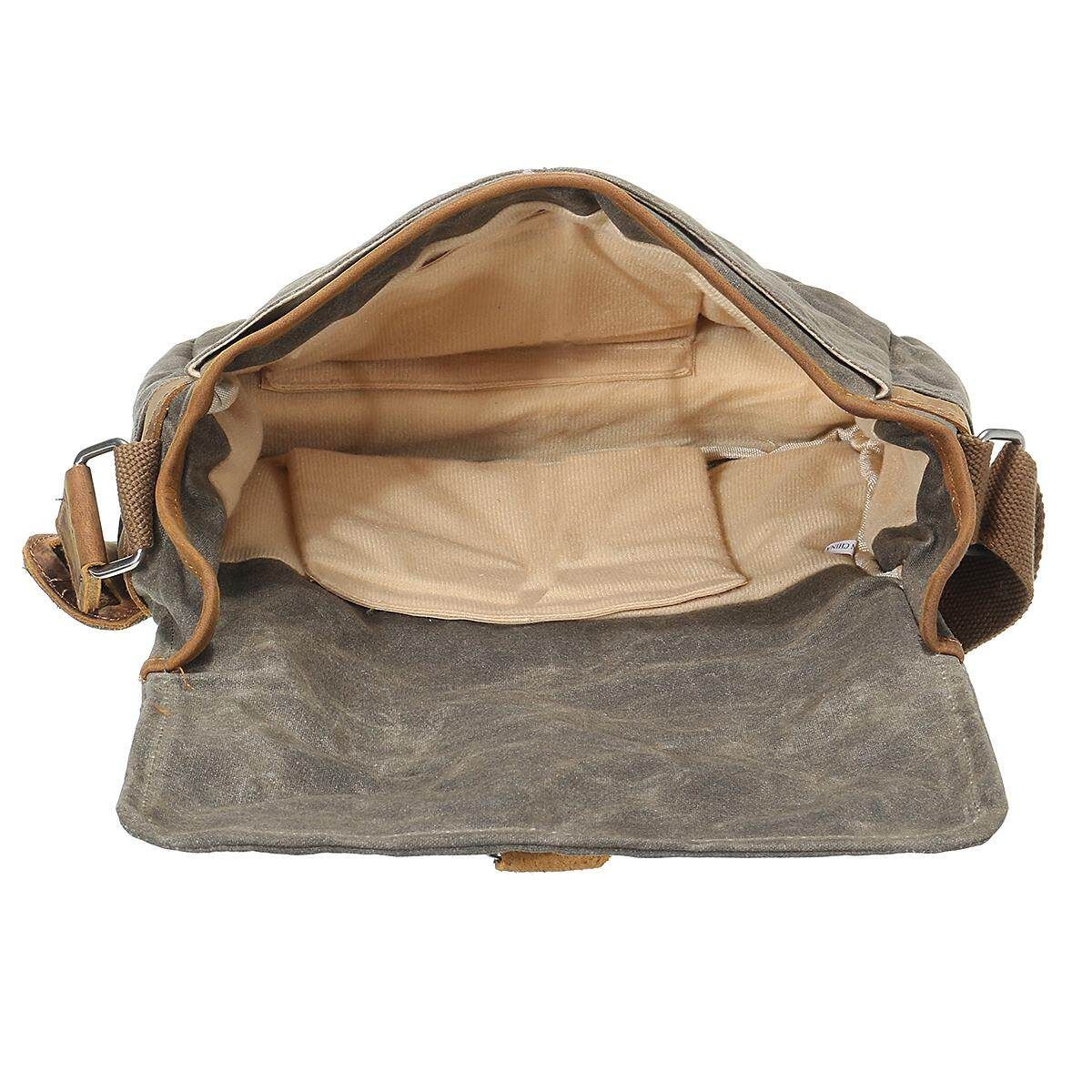 Vintage Waterproof Canvas Leather Trim DSLR SLR Shockproof Camera Messenger Bag Army Green