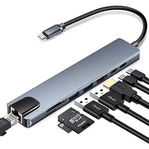 8 In 1 Type C To HDMI - lAN - USB 2- TF/SD