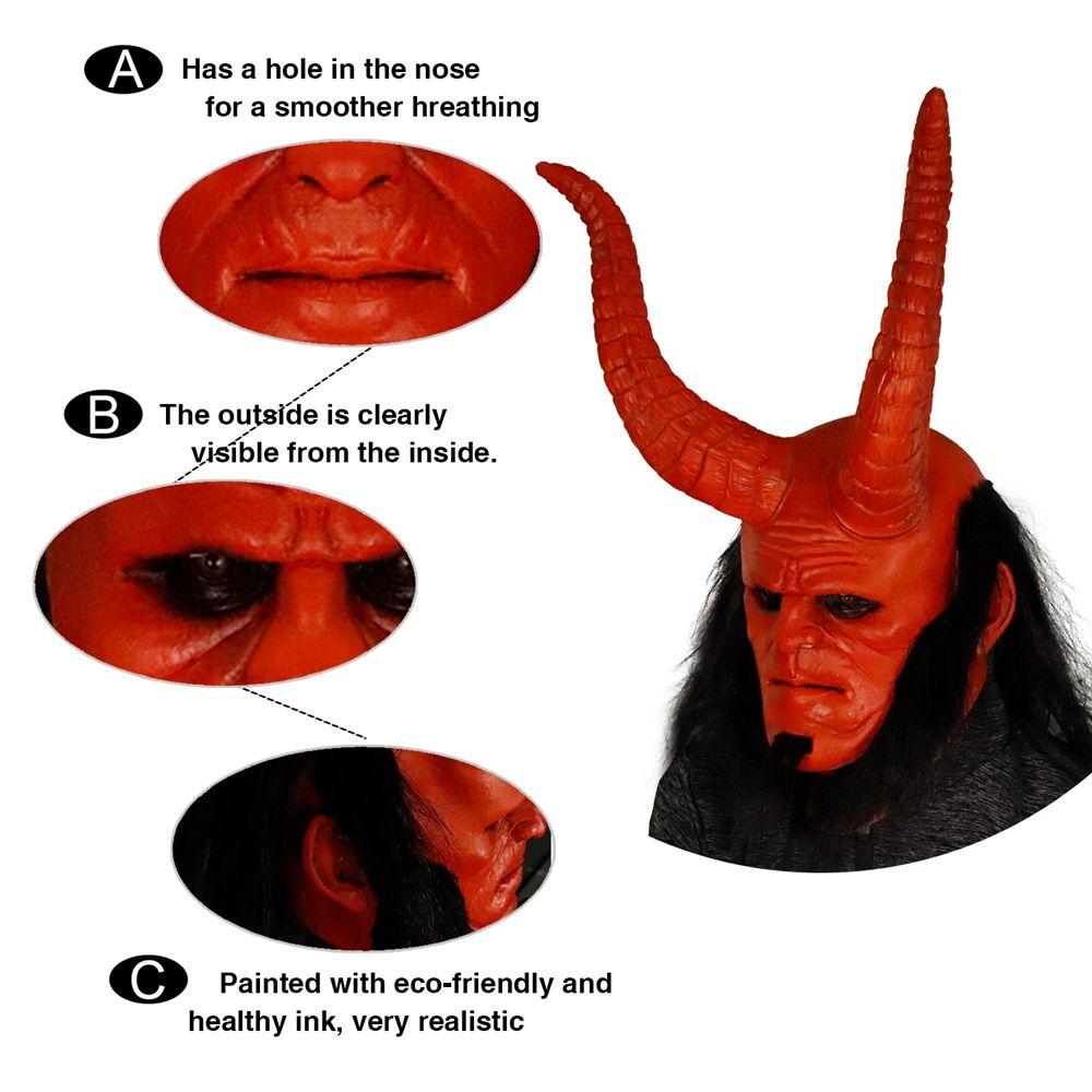 Halloween Scary  Corner Hellboy Latex Mask Cosplay Hellboy