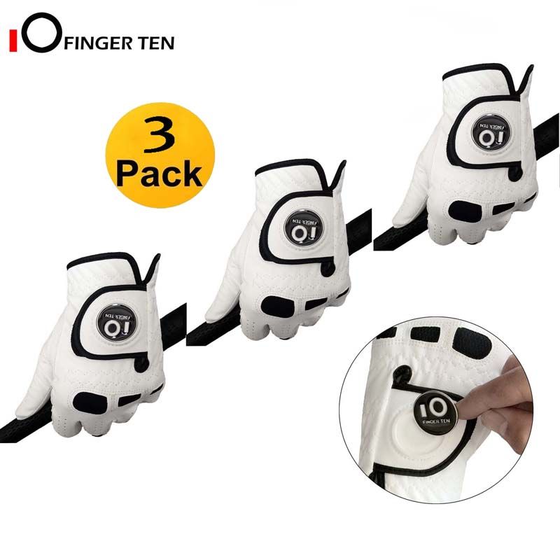 3 Pcs Soft Comfortable Leather Mens Golf Glove Left Hand Ml