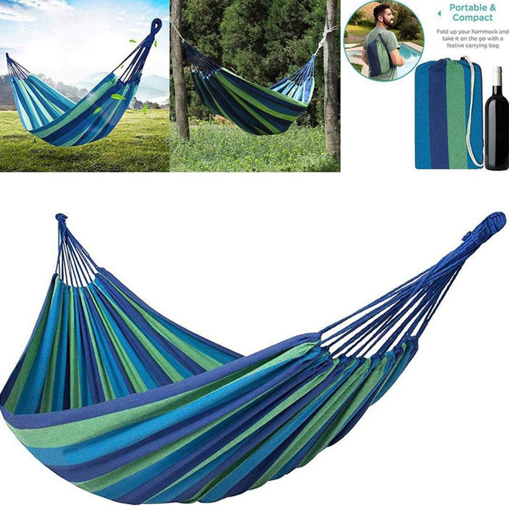 Lightweight Folding Outdoor Travel Hammock Blue Cyan Stripe